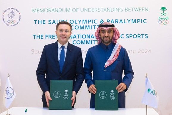 svg%3E - Asia: Saudi and French Olympic Committees sign MOU to strengthen sporting ties - The President of the Saudi Olympic & Paralympic Committee, HRH Prince Abdulaziz bin Turki Al Faisal, and the President of the French National Olympic Sports Committee, David Lappartient, signed a Memorandum of Understanding to strengthen collaboration between the two NOCs.